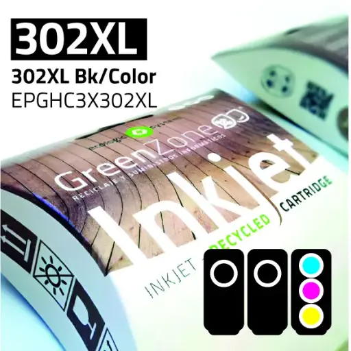 [EPGHC3X302XL] Economy Pack Green Zone para  HP 302XL Bk (2 Und) + 302XL Color + REGALO Papel Photo A6