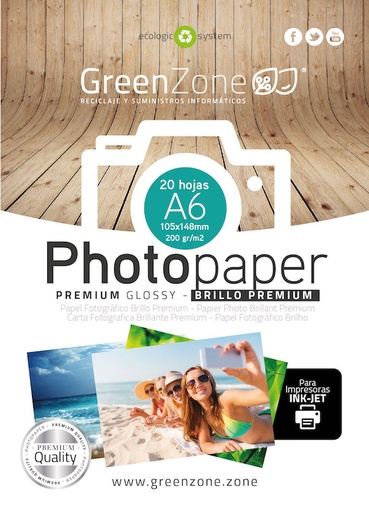 [GPPA620200] Papel fotográfico Green Zone A6 (105x148 mm.) 200 grs. 20 hojas, Brillante